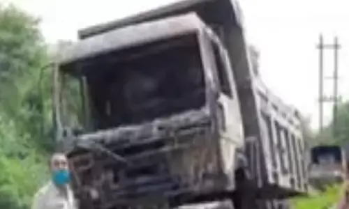 Rewa : ट्रक में भड़की आग, मिला मानव कंकाल, जांच में जुटी पुलिस