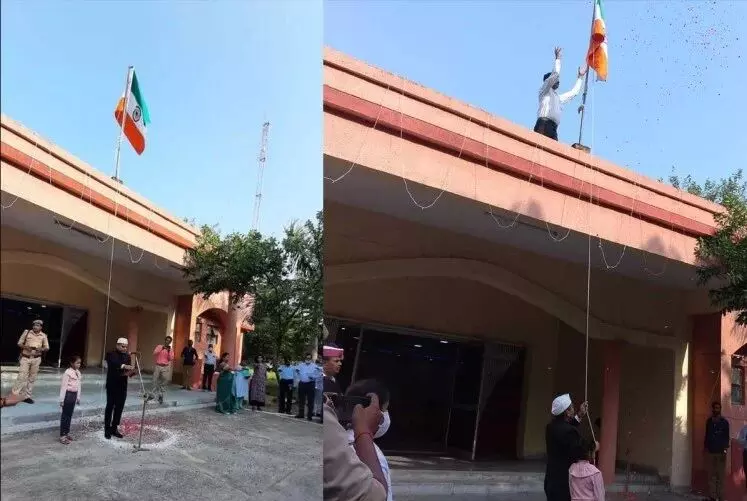UP के औरैया में दो बार फहराया गया झंडा, एक बार उल्टा तो दूसरी बार सीधा
