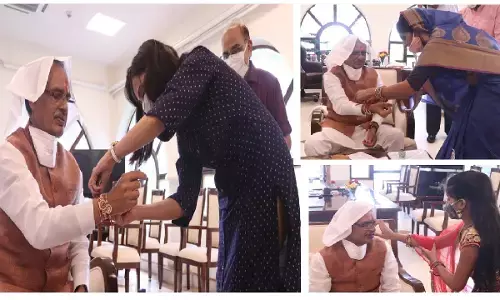 कनक, शैली और कल्पना ने सीएम शिवराज को राखी बांधी