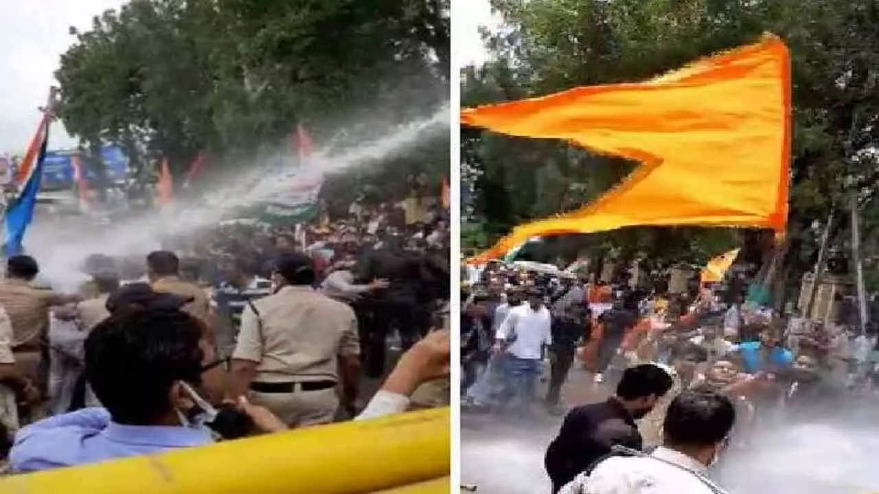 Indore: Congressmen got furious in silent procession, police ran water cannon Indore: Congressmen got furious in silent procession, police ran water cannon