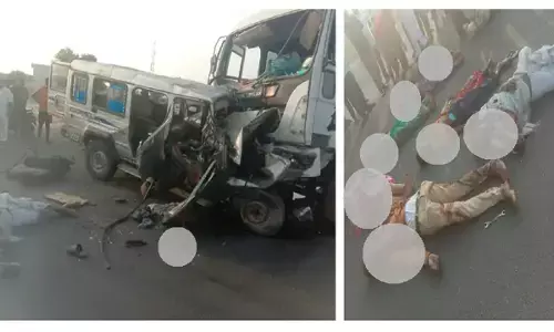 राजस्थान के नागौर में भीषण सड़क हादसा; श्रद्धालुओं से भरी जीप की ट्रेलर से टक्कर, एमपी के 12 लोगों की मौत, 6 गंभीर राजस्थान के नागौर में भीषण सड़क हादसा; श्रद्धालुओं से भरी जीप की ट्रेलर से टक्कर, एमपी के 12 लोगों की मौत, 6 गंभीर