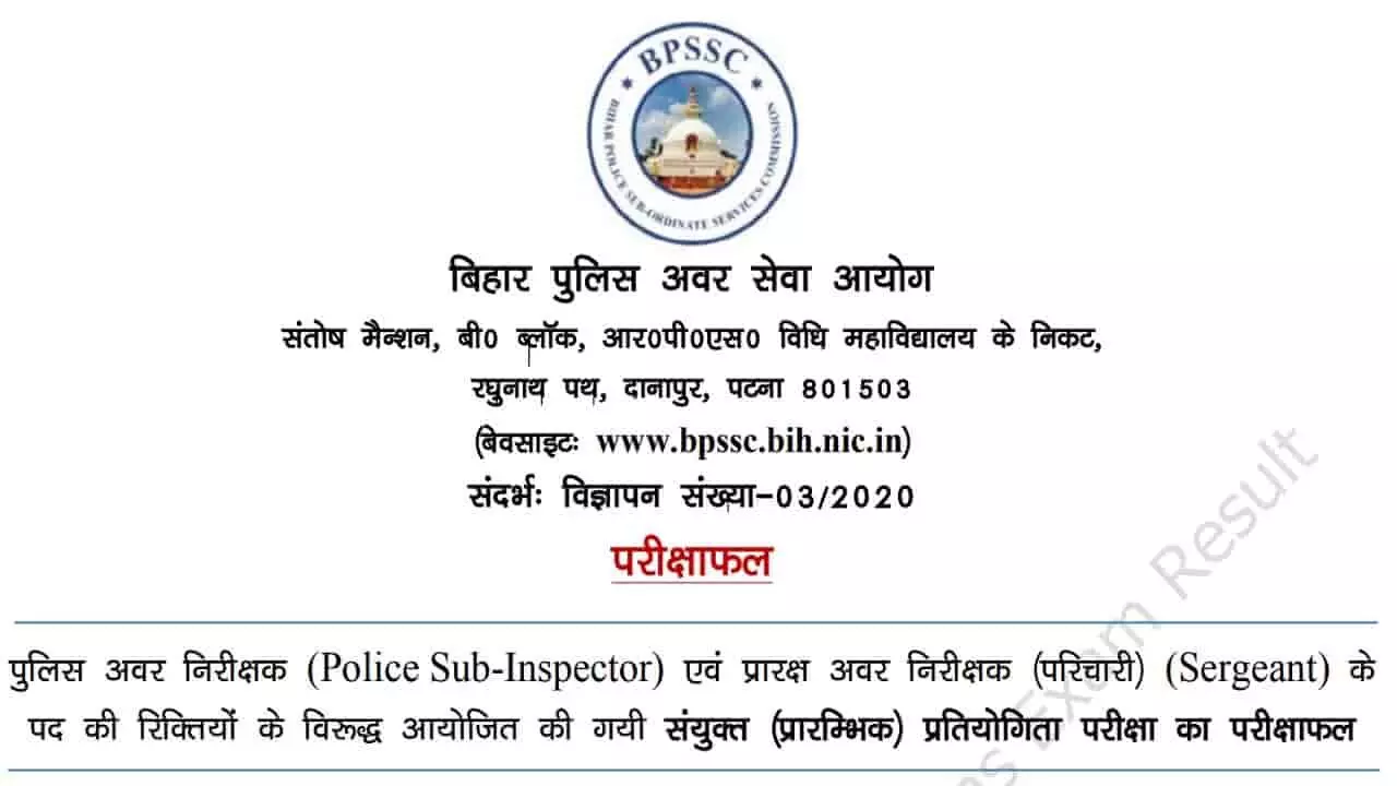Bihar Police SI Result 2022 Bihar Police SI Result 2022