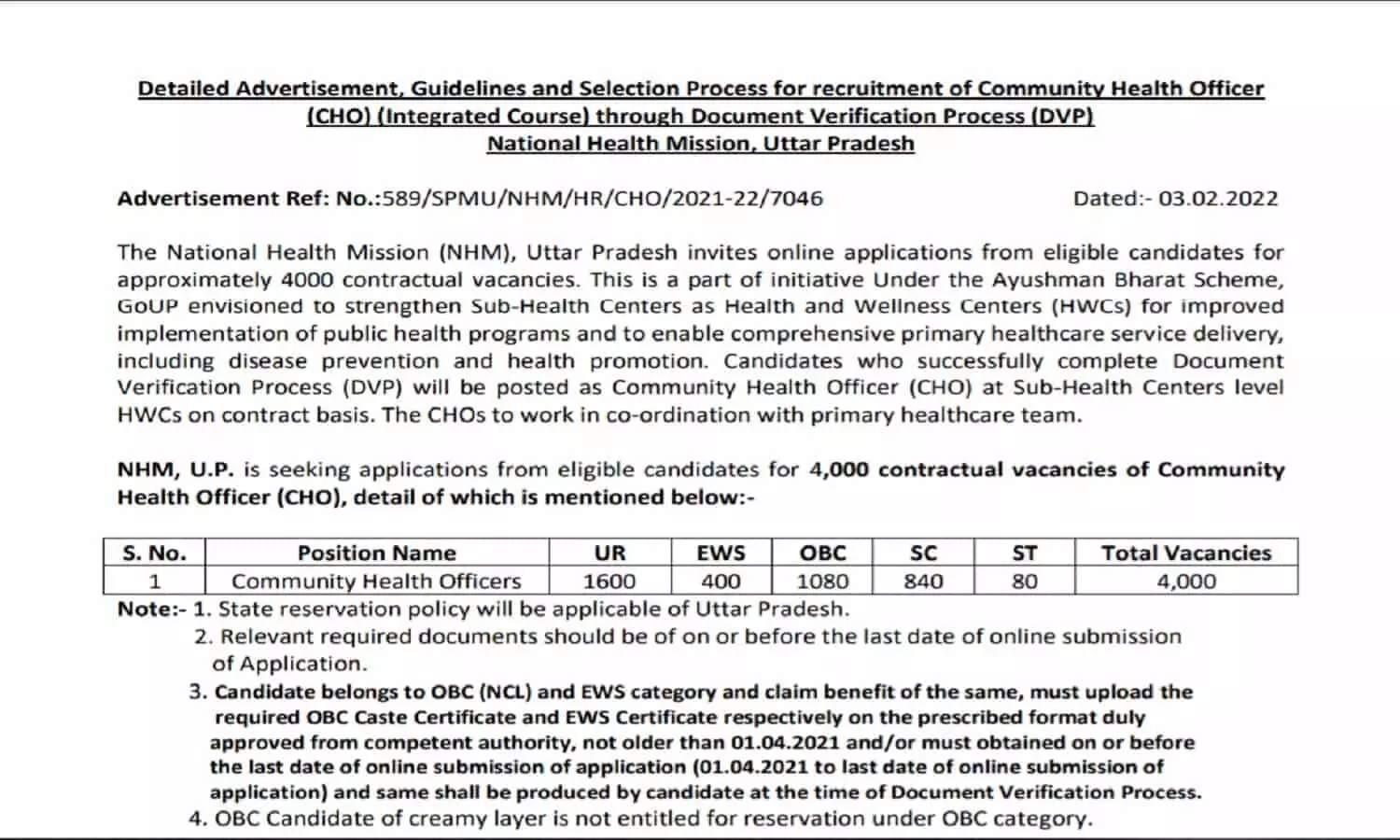 UP NHM CHO Vacancy 2022