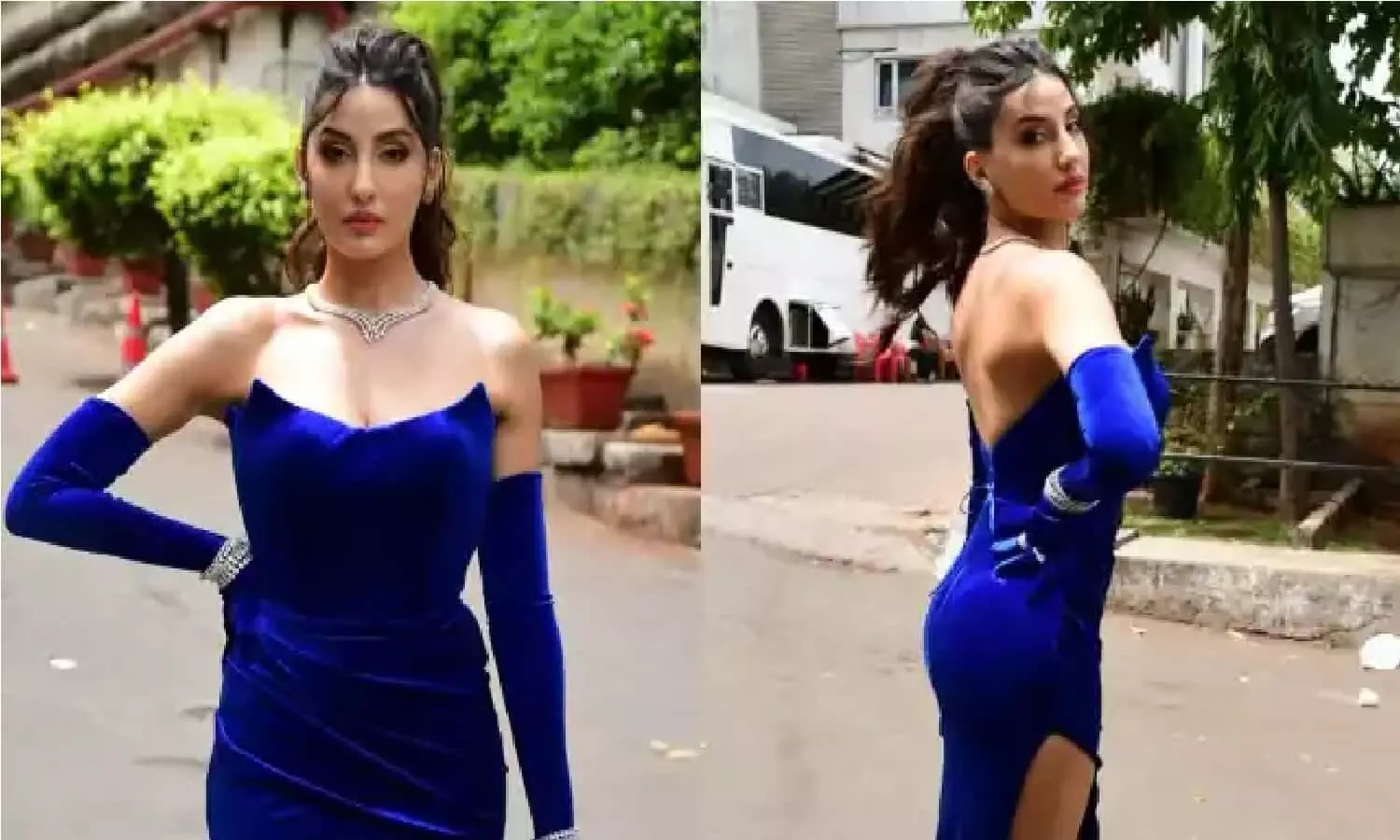 Nora Fatehi Style: नोरा का हुस्न देख दीवाने हुए फैंस, नीले गाउन पहन मचाया बवाल