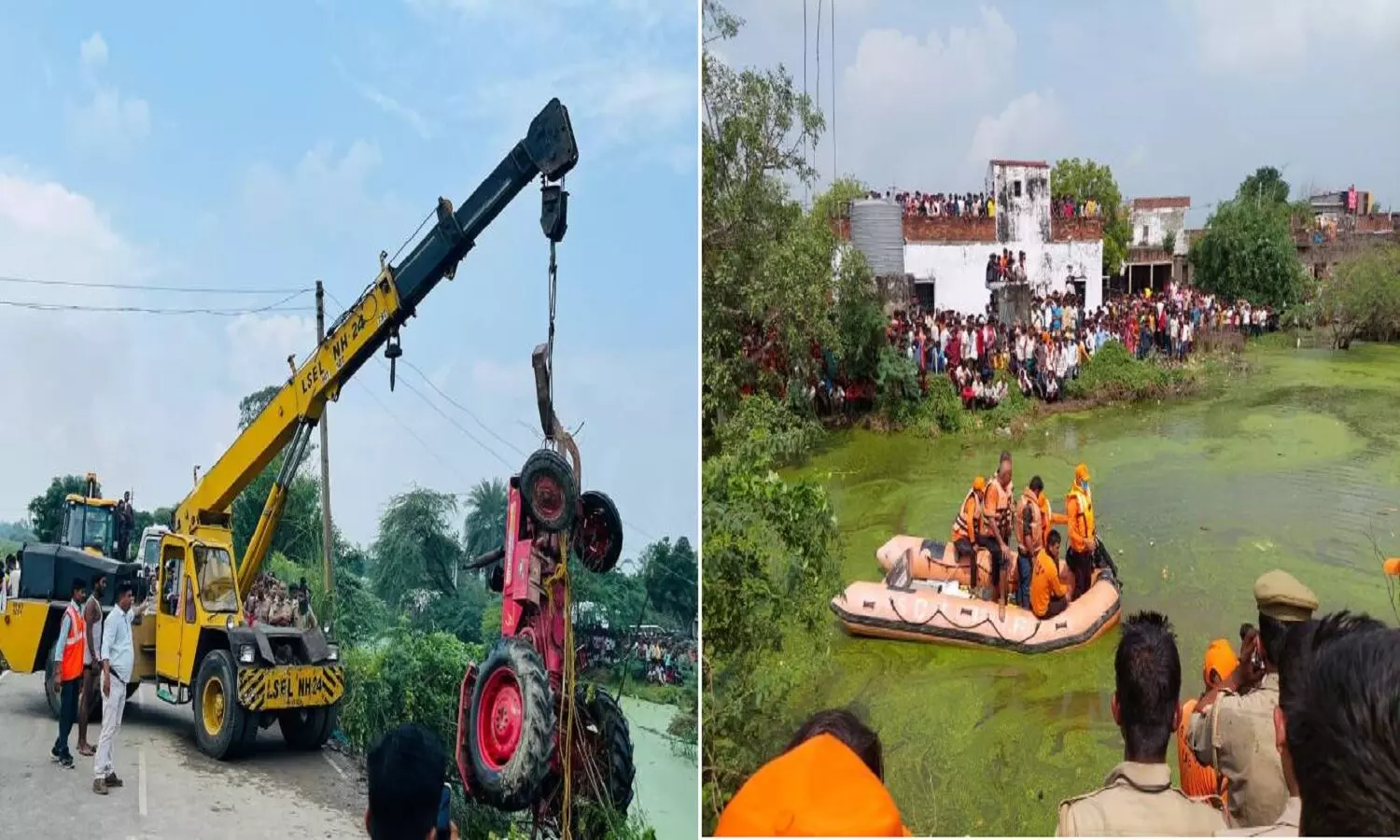 लखनऊ में तालाब में ट्रैक्टर पलटने से 10 की मौत, ट्रॉली में बैठकर मंदिर जा रहे थे 47 लोग