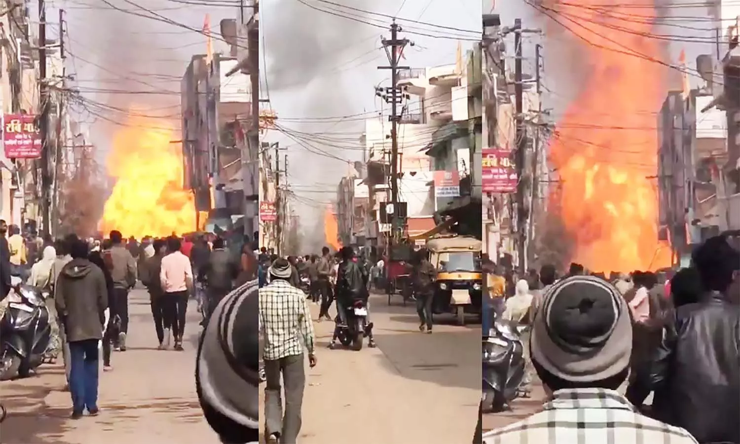 एमपी के सतना में बीच बाजार दो गैस सिलेण्डर हो गए ब्लास्ट, भड़की आग