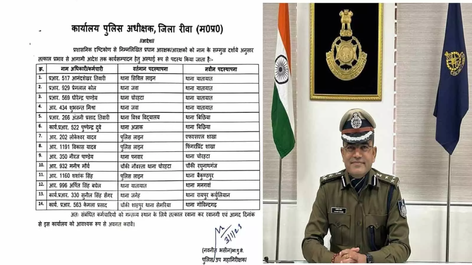 Rewa Police Transfer List 2023