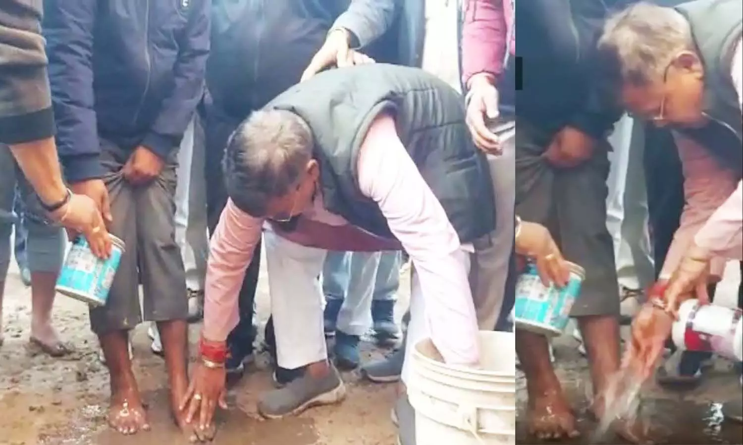एमपी के ऊर्जा मंत्री ने निरीक्षण के दौरान पानी मंगवाया और बीच सड़क पर हाथ से धोए युवक के पैर
