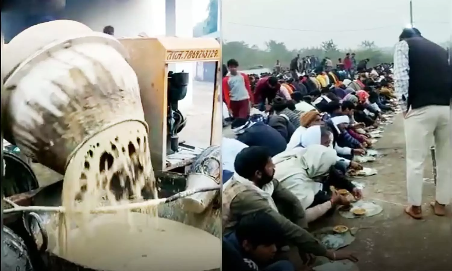 मिक्सर प्लांट से गूंथा जा रहा भंडारे के लिए आटा, ट्रैक्टर की ट्रालियों में पक रही खीर और सब्जी