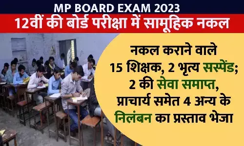MP BOARD EXAM 2023: 12वीं की बोर्ड परीक्षा में सामूहिक नकल, 15 शिक्षक, दो भृत्य सस्पेंड; 2 की सेवा समाप्त, प्राचार्य समेत 4 अन्य के निलंबन का प्रस्ताव भेजा