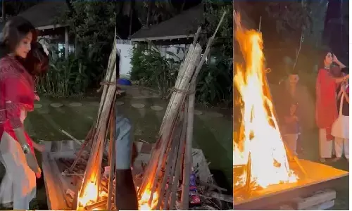शिल्पा शेट्टी ने बांस की होली जलाई,  लोग भड़क गए