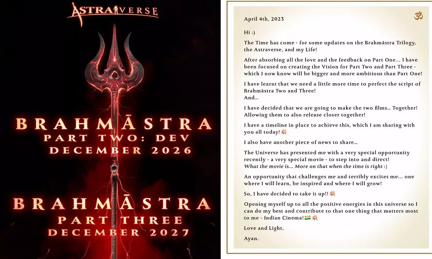 Brahmastra Dev और Brahmastra 3 की रिलीज डेट पता चल गई, अयान मुखर्जी ने खुद घोषणा की