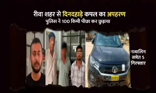 रीवा शहर से दिनदहाड़े कपल का अपहरण, समान पुलिस ने 100 किमी पीछा कर छुड़ाया, नाबालिग समेत 5 गिरफ्तार रीवा शहर से दिनदहाड़े कपल का अपहरण, समान पुलिस ने 100 किमी पीछा कर छुड़ाया, नाबालिग समेत 5 गिरफ्तार
