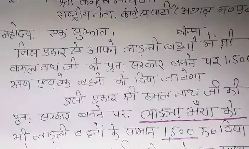 एमपी में ‘लाड़ला भैया योजना’ प्रारंभ करने कांग्रेस ने छेड़ा राग, पूर्व सीएम कमलनाथ को सौंपा पत्र