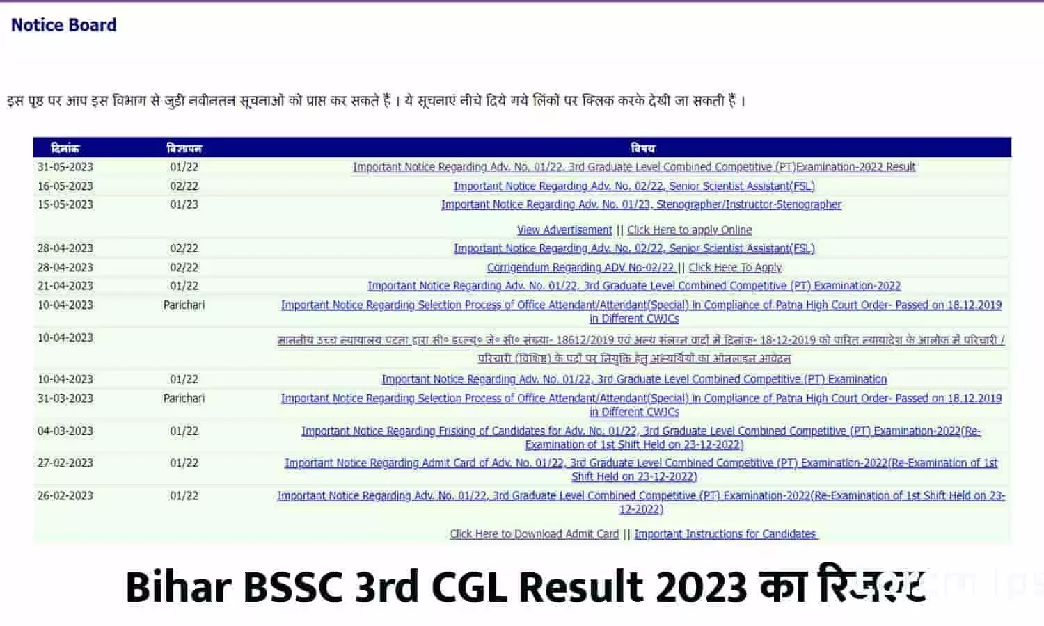 Bihar BSSC 3rd CGL Result 2023 Bihar BSSC 3rd CGL Result 2023