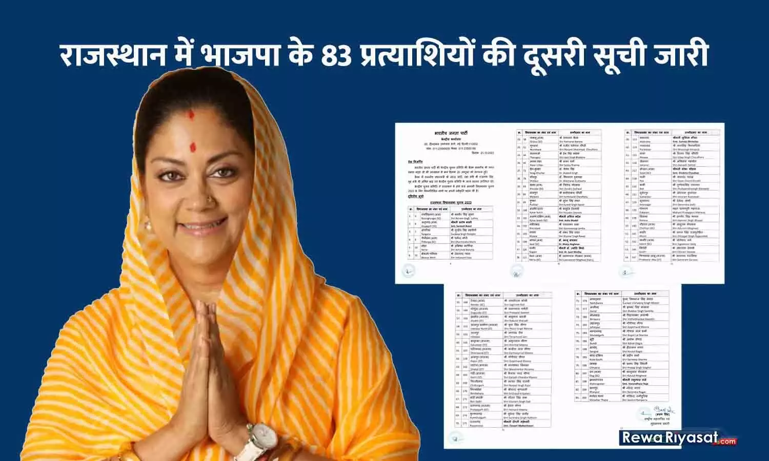राजस्थान में भाजपा के 83 प्रत्याशियों की दूसरी सूची जारी, वसुंधरा राजे को झालरापाटन से टिकट