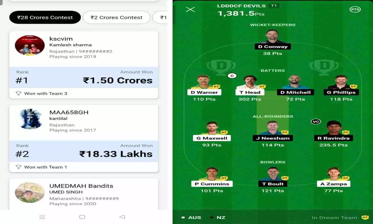 Australia vs New Zealand Match Dream11 1.5 Crore Winner: ऑस्ट्रेलिया और न्यूजीलैंड के मैच में किसने जीता 1.5 करोड़ रूपए