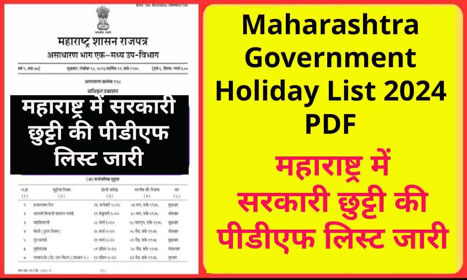 Maharashtra Government Holiday List 2024 PDF: महाराष्ट्र में सरकारी छुट्टी की पीडीएफ लिस्ट जारी