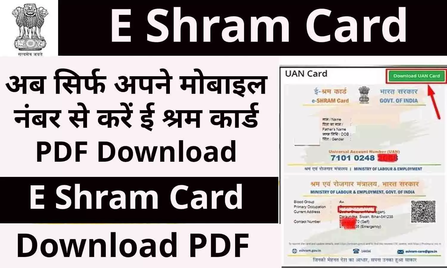 E Shram Card Download By Mobile Number: अब सिर्फ अपने मोबाइल नंबर से करें ई श्रम कार्ड PDF Download, जाने पूरी प्रक्रिया E Shram Card Download By Mobile Number: अब सिर्फ अपने मोबाइल नंबर से करें ई श्रम कार्ड PDF Download, जाने पूरी प्रक्रिया