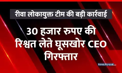 रीवा लोकायुक्त टीम की बड़ी कार्रवाई: 30 हजार रुपए की रिश्वत लेते विंध्य विकास प्राधिकरण का CEO गिरफ्तार, भ्रष्टाचार निवारण अधिनियम के तहत मामला दर्ज रीवा लोकायुक्त टीम की बड़ी कार्रवाई: 30 हजार रुपए की रिश्वत लेते विंध्य विकास प्राधिकरण का CEO गिरफ्तार, भ्रष्टाचार निवारण अधिनियम के तहत मामला दर्ज