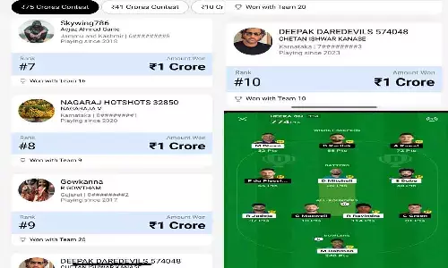 Chennai vs Royal Challengers Bangalore Dream11 Winner 22 March 2024: मात्र 49 रूपए लगाकर रातों-रात बदली किस्मत, ड्रीम 11 पर 11 युवको ने जीते 1-1 करोड़ रूपए, देखे पूरी लिस्ट Chennai vs Royal Challengers Bangalore Dream11 Winner 22 March 2024: मात्र 49 रूपए लगाकर रातों-रात बदली किस्मत, ड्रीम 11 पर 11 युवको ने जीते 1-1 करोड़ रूपए, देखे पूरी लिस्ट