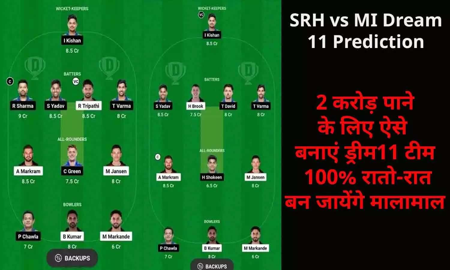 SRH vs MI Dream 11 Prediction In Hindi, Today Match: 2 करोड़ पाने के लिए ऐसे बनाएं ड्रीम11 टीम, 100% रातो-रात बन जायेंगे मालामाल