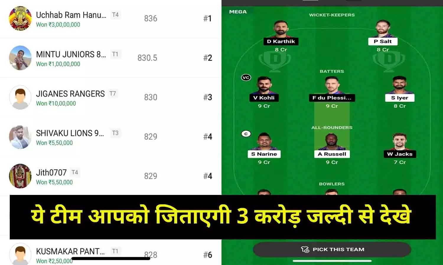 Today 3 Crore Winning Team For Dream 11: ये टीम आपको जिताएगी 3 करोड़ जल्दी से देखे