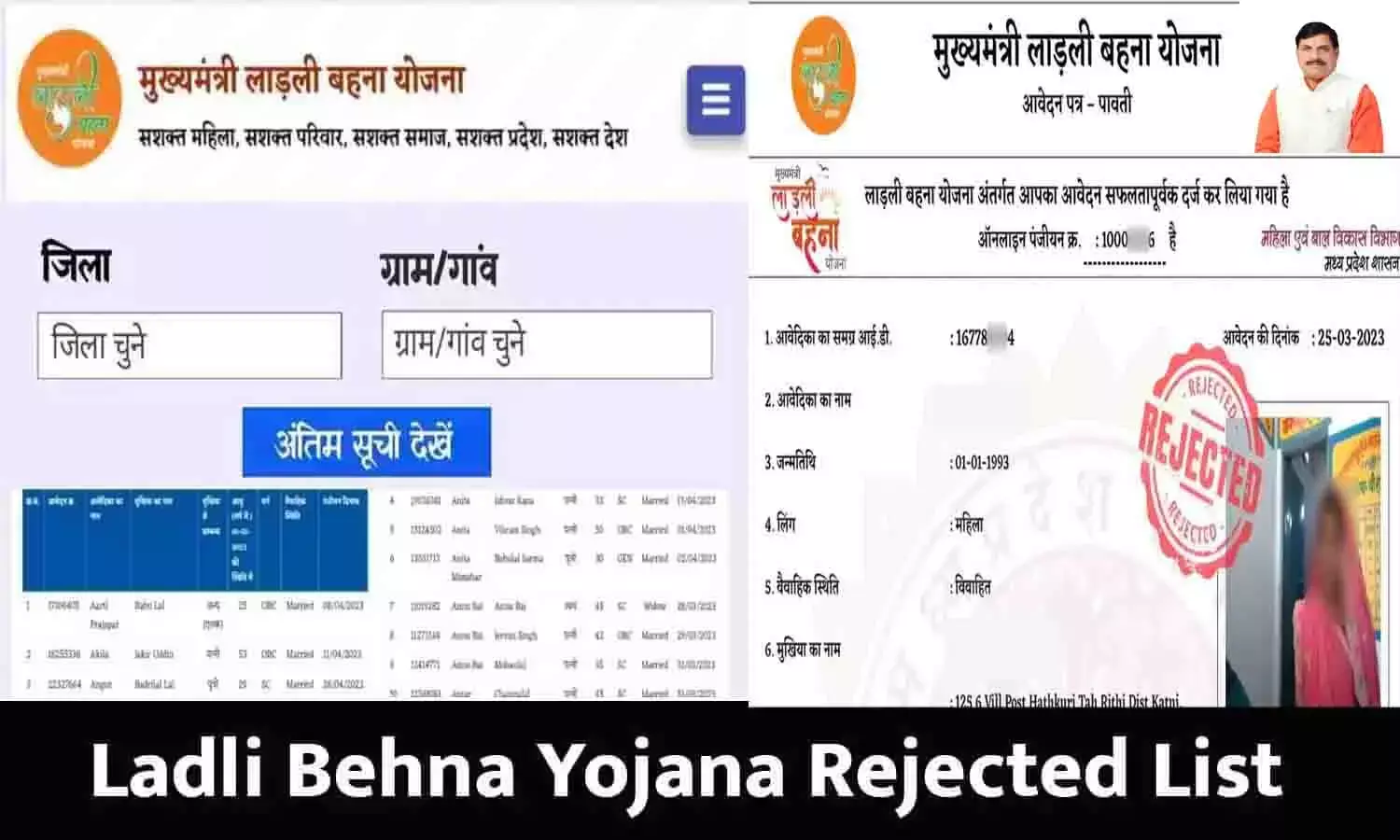 Ladli Behna Yojana Rejected List 2025