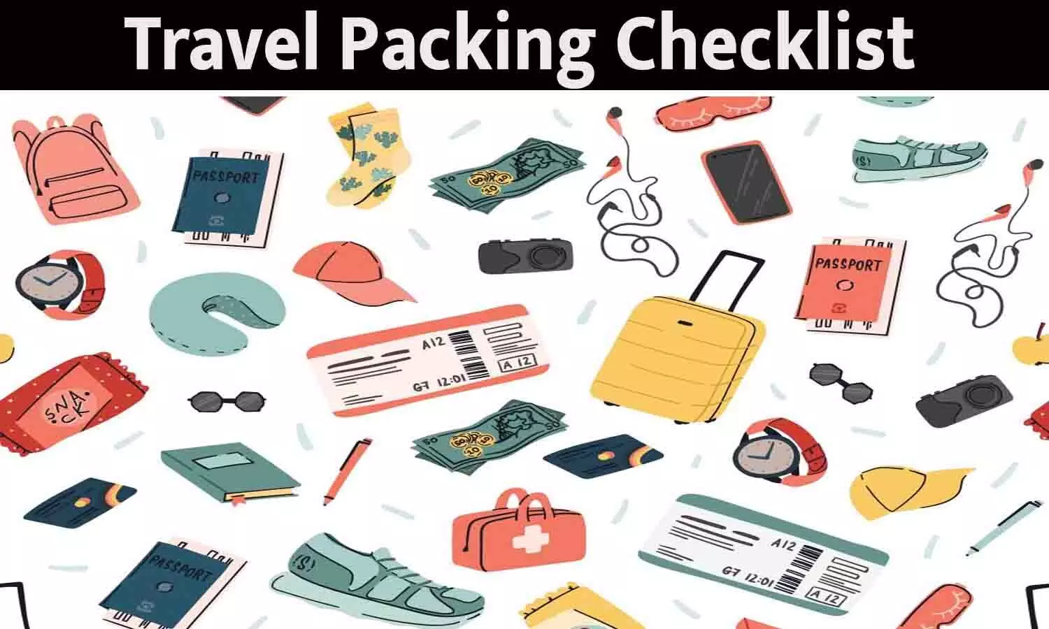 Travel packing checklist with suitcase and travel items