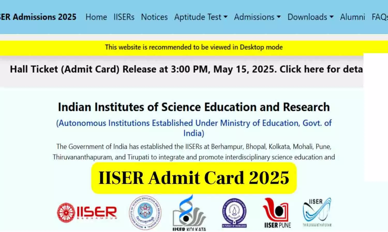 IISER IAT 2025 admit card download process IISER IAT 2025 admit card download process