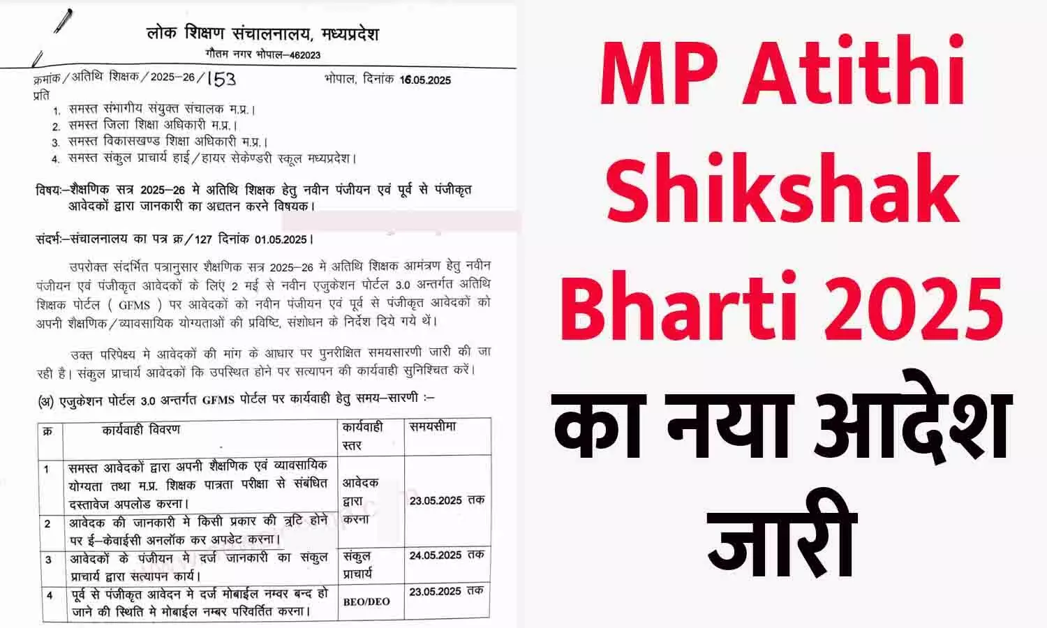 MP Atithi Shikshak Bharti 2025 New Order Notification, Guest Teacher Portal Update