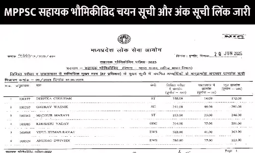 MPPSC Assistant Geologist Result 2023 Selection & Marks List: MPPSC सहायक भौमिकीविद चयन सूची और अंक सूची लिंक जारी MPPSC Assistant Geologist Result 2023 Selection & Marks List: MPPSC सहायक भौमिकीविद चयन सूची और अंक सूची लिंक जारी