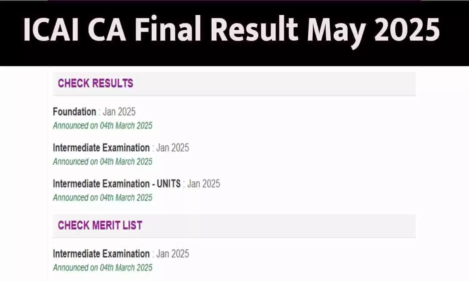 ICAI CA Final Result May 2025