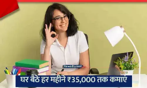 एक लड़की  घर पर लैपटॉप पर फ्रीलांस राइटिंग का काम दिखा रही है।