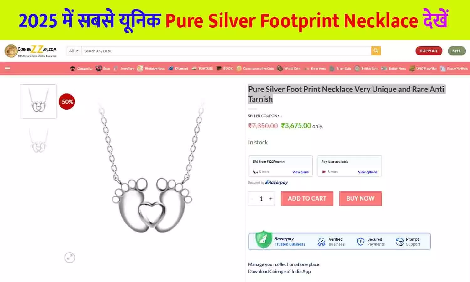 Pure Silver Footprint Necklace