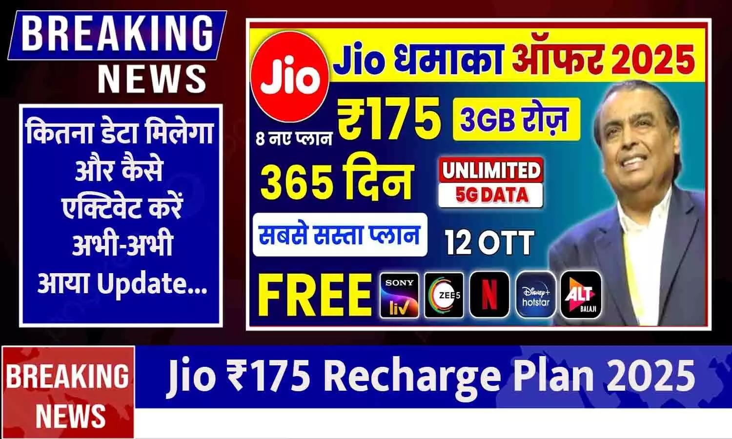 Jio ₹175 Recharge Plan 2025: कितना डेटा मिलेगा और कैसे एक्टिवेट करें ? अभी-अभी आया Update... Jio ₹175 Recharge Plan 2025: कितना डेटा मिलेगा और कैसे एक्टिवेट करें ? अभी-अभी आया Update...