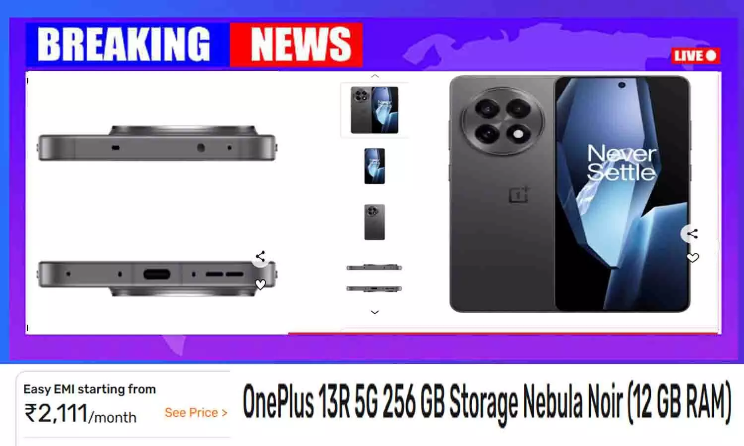 OnePlus 13R 5G 256GB Storage Nebula Noir 12GB RAM