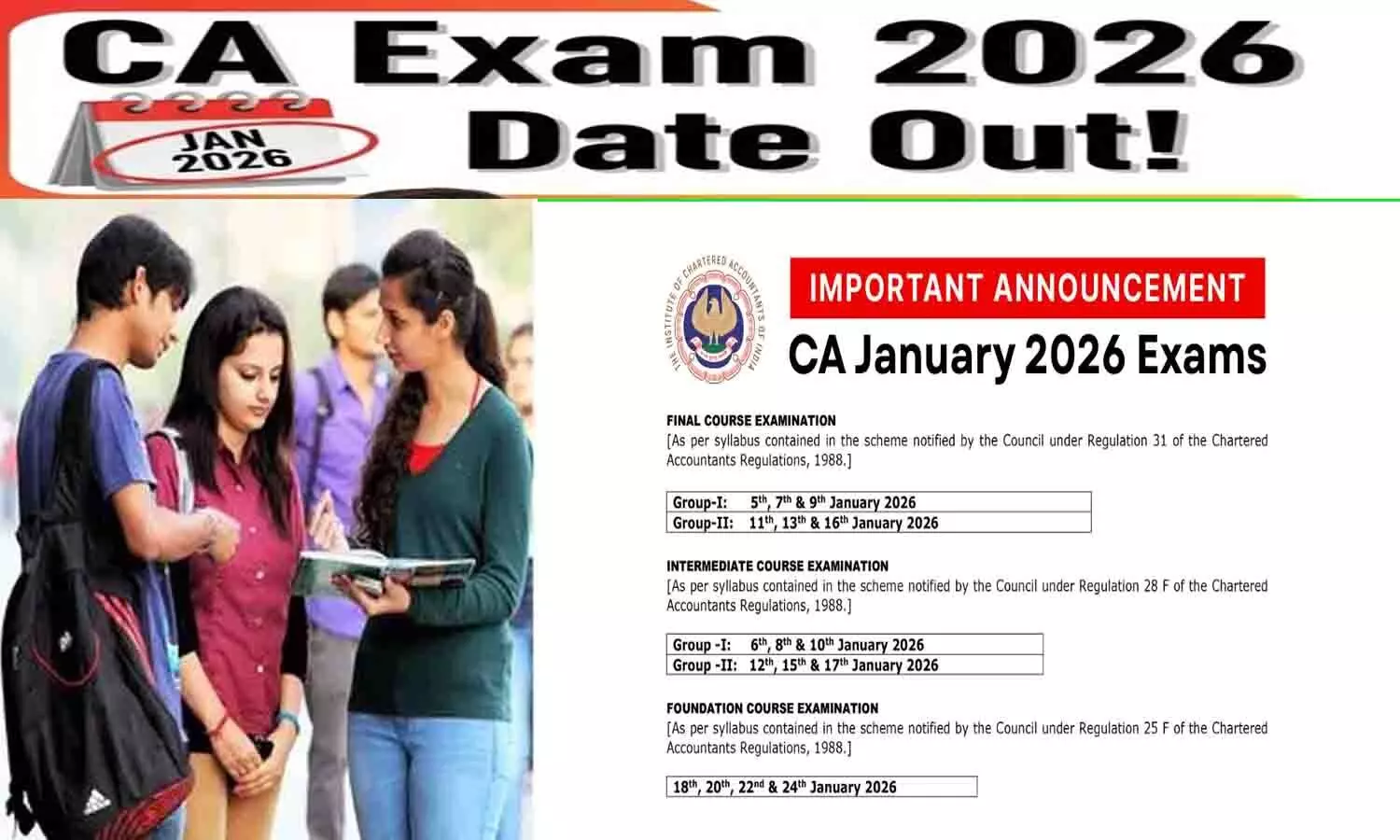 ICAI CA January 2026 Examination Schedule Out