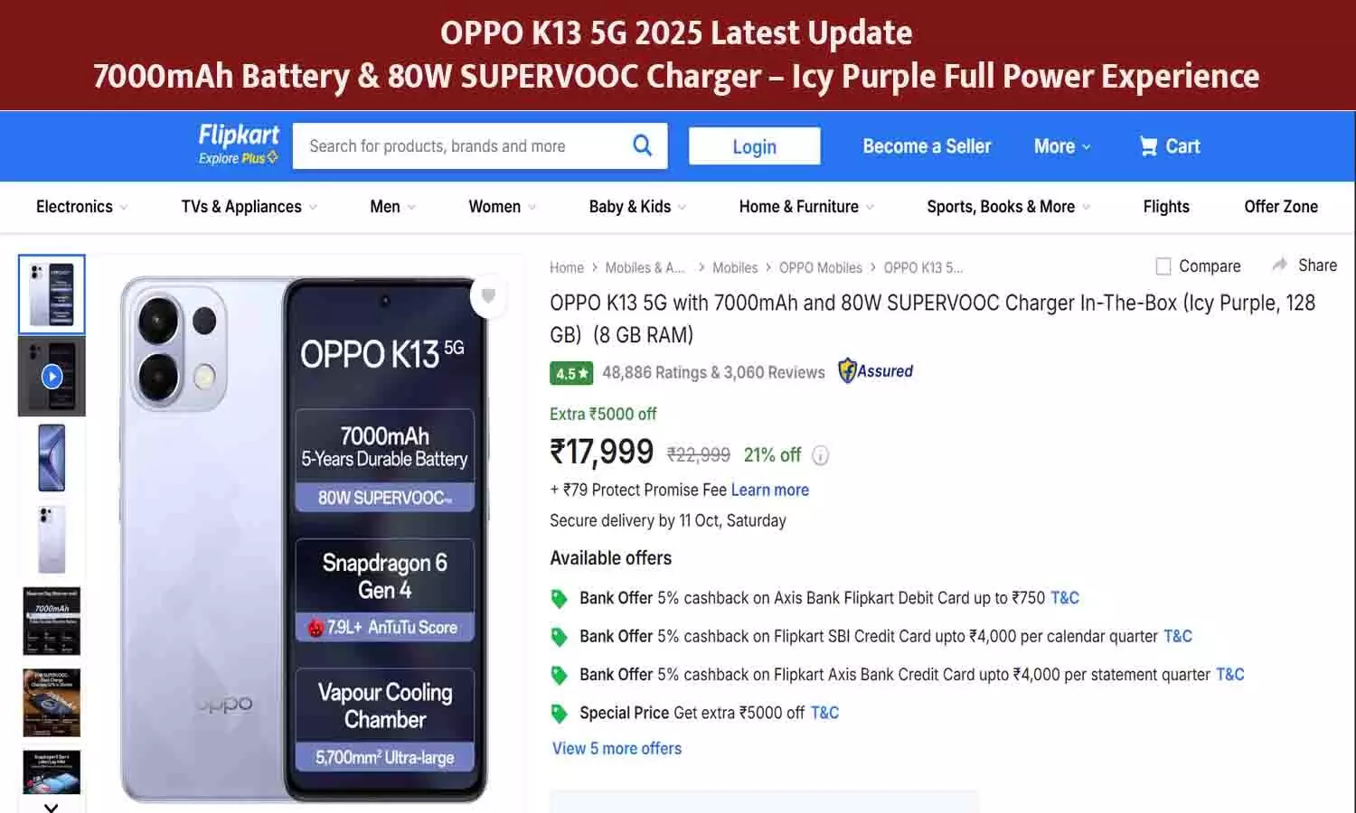 OPPO K13 5G 2025 Latest Update: 7000mAh Battery & 80W SUPERVOOC Charger – Icy Purple Full Power Experience