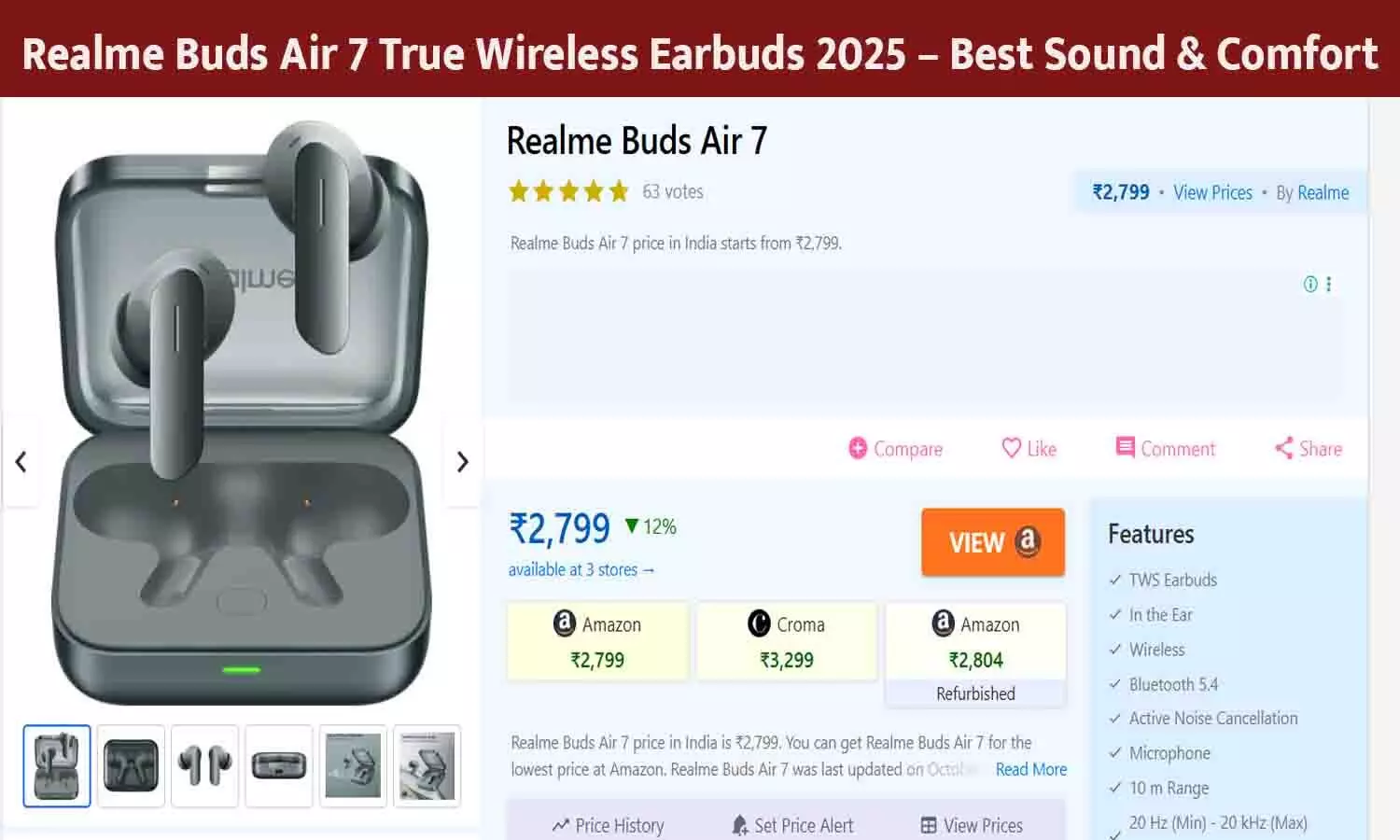 Realme Buds Air 7 True Wireless Earbuds 2025