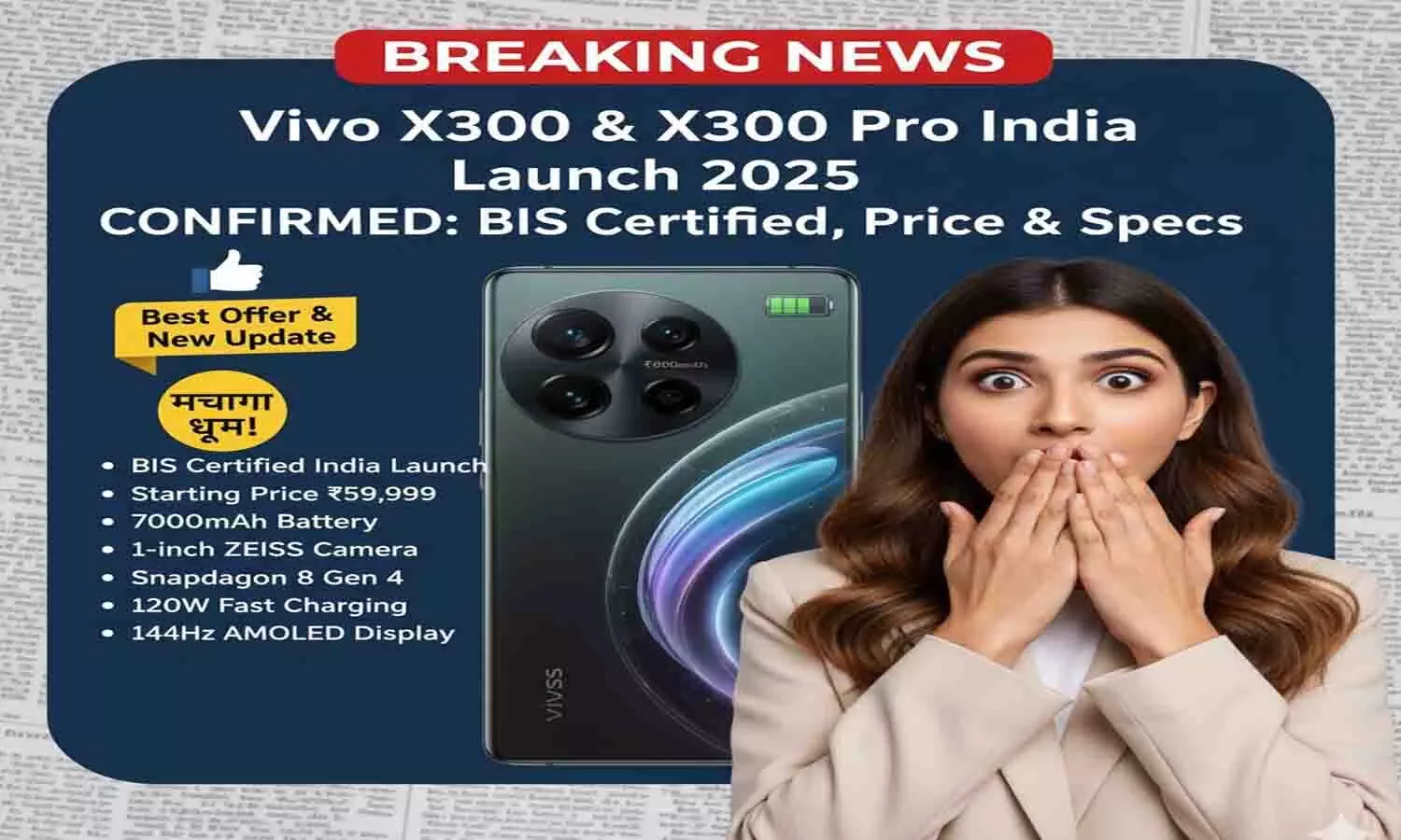 Vivo X300 & X300 Pro India Launch 2025 Confirmed: Vivo X300 और X300 Pro भारत में लॉन्च होंगे। 6,510mAh बैटरी, 200MP कैमरा और 90W फास्ट चार्जिंग के साथ फ्लैगशिप फीचर्स का मज़ा