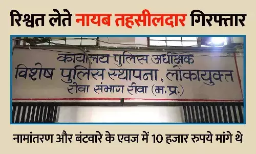 नामांतरण-बंटवारे के एवज में रिश्वत: 10 हजार लेते हुए नायब तहसीलदार रीवा लोकायुक्त के शिकंजे में