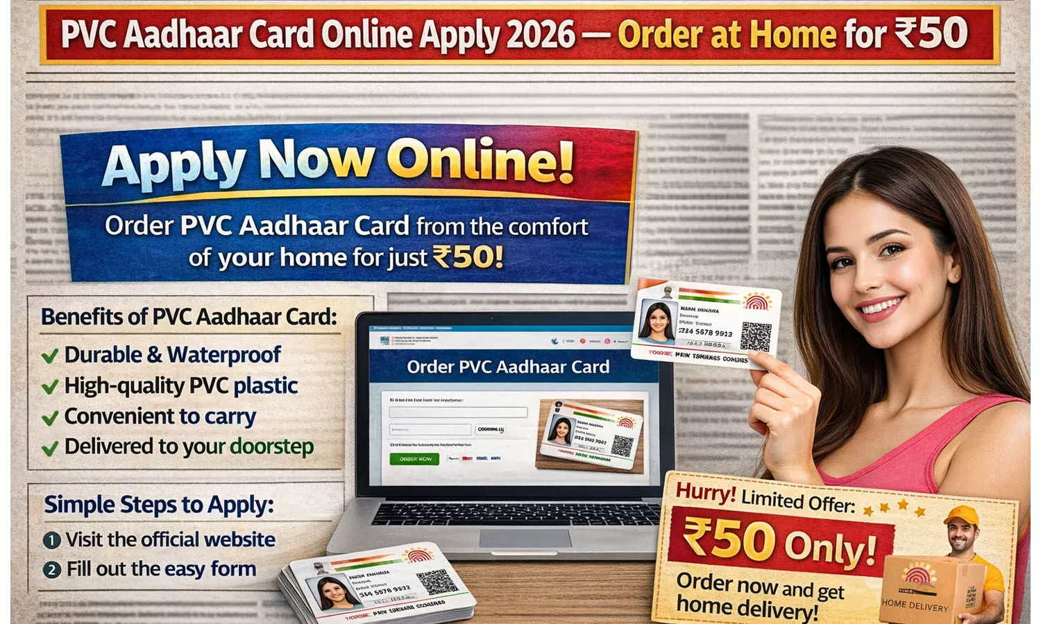 PVC Aadhaar Card Online Apply 2026 — घर बैठे ₹50 में Order करें Latest Update