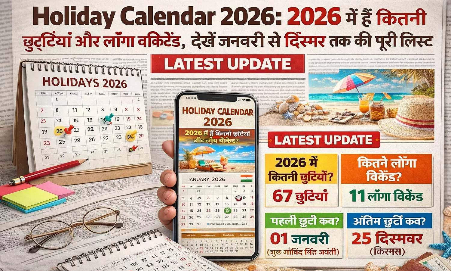 Holiday Calender 2026: 2026 में हैं कितनी छुट्टियां और लॉन्ग वीकेंड, देखें जनवरी से दिसंबर तक की पूरी लिस्ट Holiday Calender 2026: 2026 में हैं कितनी छुट्टियां और लॉन्ग वीकेंड, देखें जनवरी से दिसंबर तक की पूरी लिस्ट