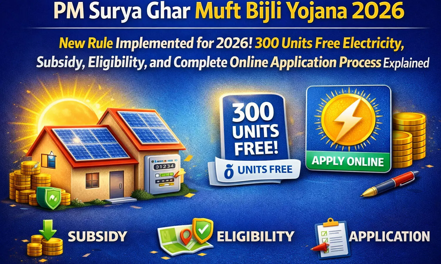 PM Surya Ghar Muft Bijli Yojana 2026: 2026 में नया नियम लागू! 300 यूनिट मुफ्त बिजली, सब्सिडी, पात्रता और ऑनलाइन आवेदन की पूरी प्रक्रिया जाने PM Surya Ghar Muft Bijli Yojana 2026: 2026 में नया नियम लागू! 300 यूनिट मुफ्त बिजली, सब्सिडी, पात्रता और ऑनलाइन आवेदन की पूरी प्रक्रिया जाने