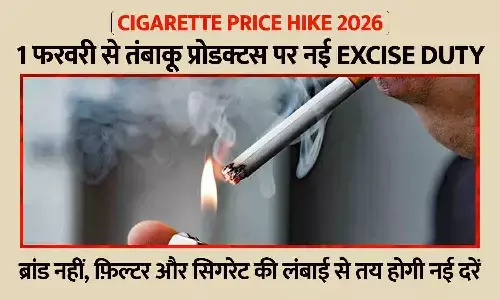 Cigarette Price Hike 2026: 1 फरवरी से तंबाकू प्रोडक्टस पर नई Excise Duty — जानिए कितनी होगी महंगी सिगरेट; ब्रांड नहीं, फ़िल्टर और सिगरेट की लंबाई से तय होगी नई दरें Cigarette Price Hike 2026: 1 फरवरी से तंबाकू प्रोडक्टस पर नई Excise Duty — जानिए कितनी होगी महंगी सिगरेट; ब्रांड नहीं, फ़िल्टर और सिगरेट की लंबाई से तय होगी नई दरें