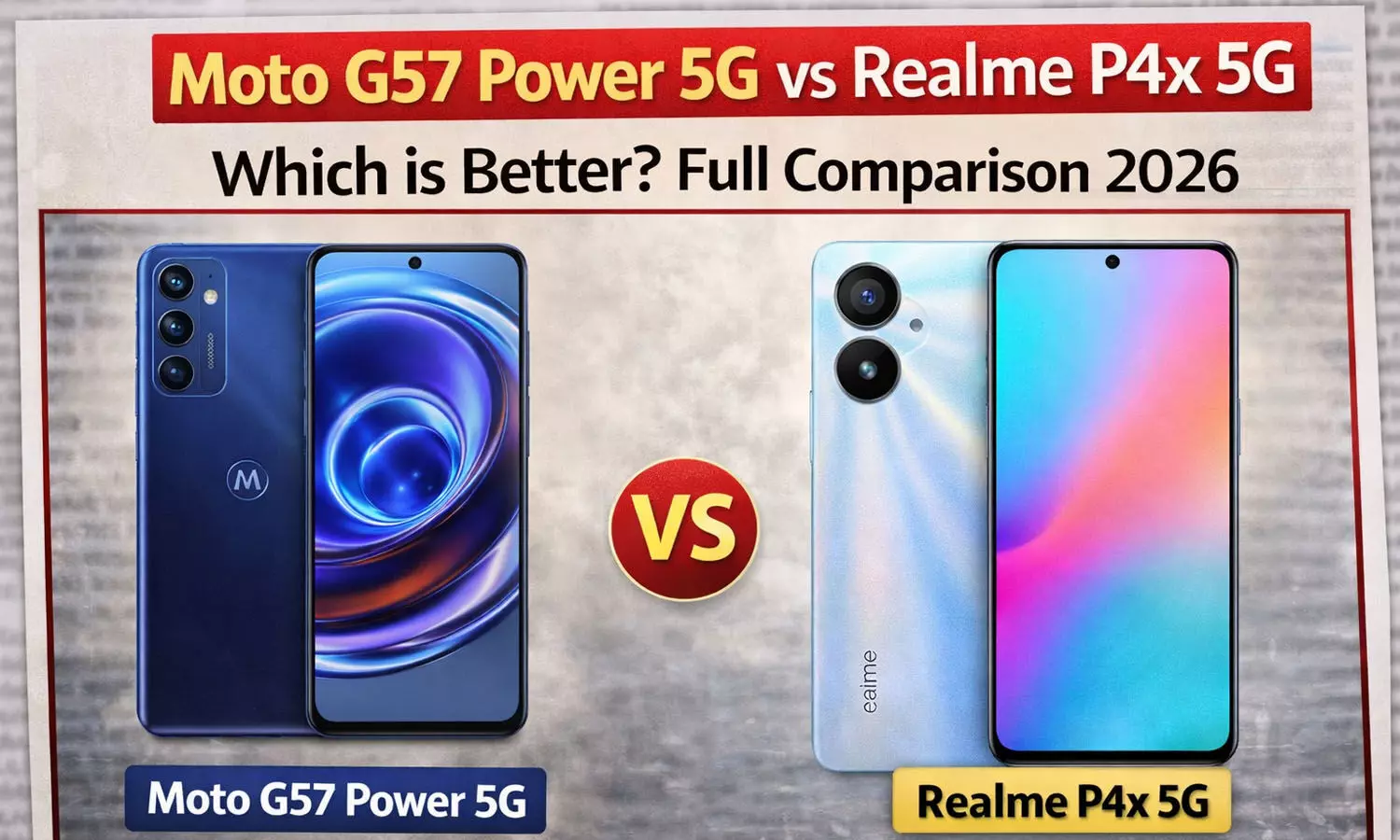 Moto G57 Power 5G vs Realme P4x 5G — कौन सा बेहतर? Full Comparison 2026 Moto G57 Power 5G vs Realme P4x 5G — कौन सा बेहतर? Full Comparison 2026