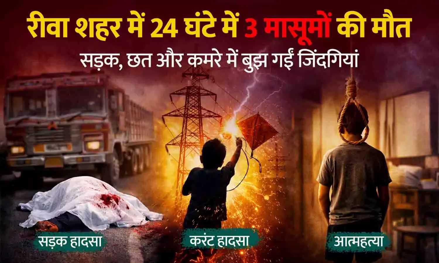 रीवा शहर में 24 घंटे में तीन मासूमों की मौत: सड़क, छत और कमरे में बुझ गईं जिंदगियां | Rewa Child Death Breaking News रीवा शहर में 24 घंटे में तीन मासूमों की मौत: सड़क, छत और कमरे में बुझ गईं जिंदगियां | Rewa Child Death Breaking News