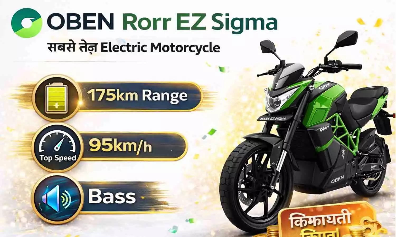Oben Rorr EZ Sigma: सबसे तेज़ Electric Motorcycle | 175km Range & 95km/h Top Speed - फीचर्स और कीमत Oben Rorr EZ Sigma: सबसे तेज़ Electric Motorcycle | 175km Range & 95km/h Top Speed - फीचर्स और कीमत