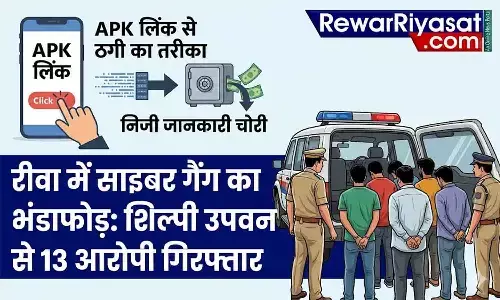 रीवा में साइबर गैंग का भंडाफोड़: शिल्पी उपवन से 13 आरोपी गिरफ्तार, APK लिंक से ठगी रीवा में साइबर गैंग का भंडाफोड़: शिल्पी उपवन से 13 आरोपी गिरफ्तार, APK लिंक से ठगी